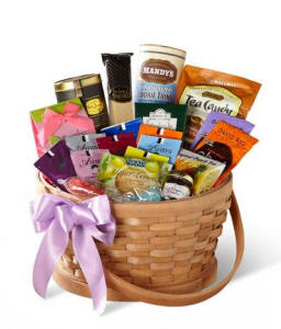 Tea gift basket with premium teas, cookies and honey for same-day gift delivery